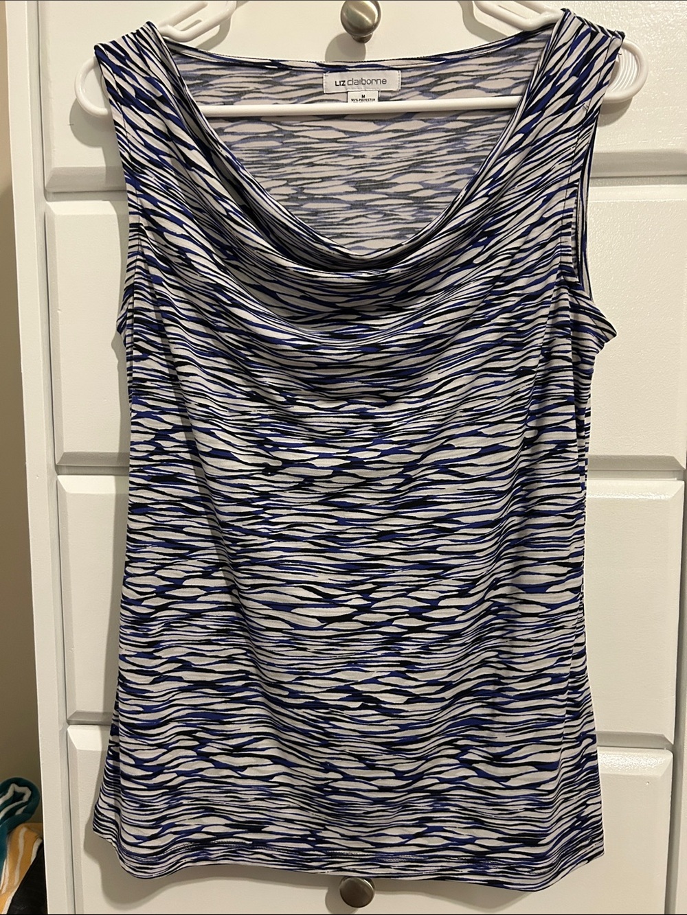 Liz Claiborne Purple, Black & White Cowl Neck Sleeveless Top